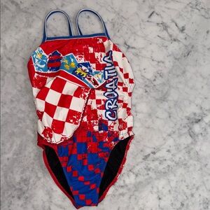 Women  Swim Croatia Red and Blue Swimsuit